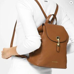 Michael Kors Raven Medium Pebbled Leather Backpack Brown Tan Snap Fastening